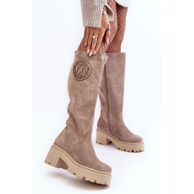 Lewski Shoes Overknee-Stiefel aus Wildleder für Damen Dunkelbeige Lewski 3367 2
