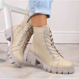 Isolierte Schnür- und Reißverschlussstiefel für Damen, beige Jezzi RMR2038-39 1