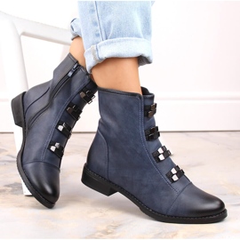 Isolierte Damen-Stiefeletten mit flachem Absatz, blau Jezzi 1