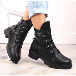 Schwarze isolierte Damenstiefeletten mit Zirkonen S.Barski HY93-52A 1