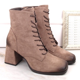 Damen-Stiefeletten aus Wildleder mit Schnürsenkeln und Reißverschluss, braun Potocki SZ12185 5