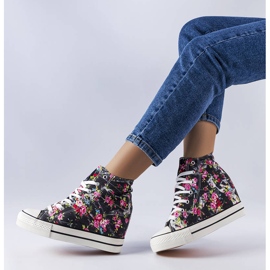 BM Schwarze Sneaker mit Keilabsatz und Blumenmuster von Fouquet 2