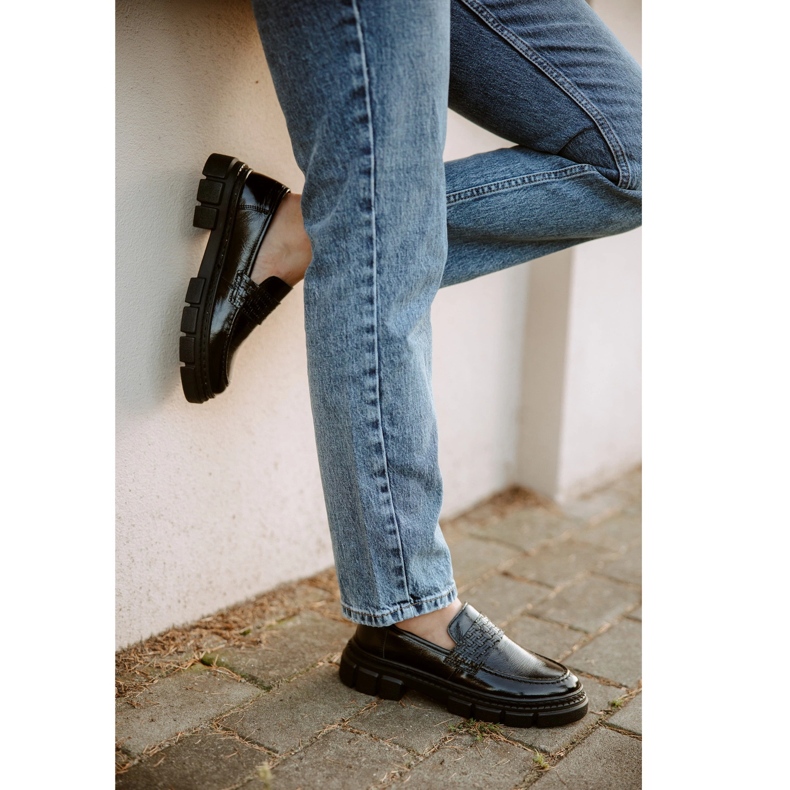 WASAK Damen-Slipper aus Leder 0706, schwarz, mit dicker Sohle 1