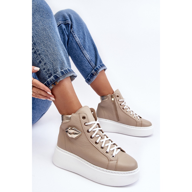 Damen-Sneakers mit hohem Reißverschluss Lemar Beige Katerin 1