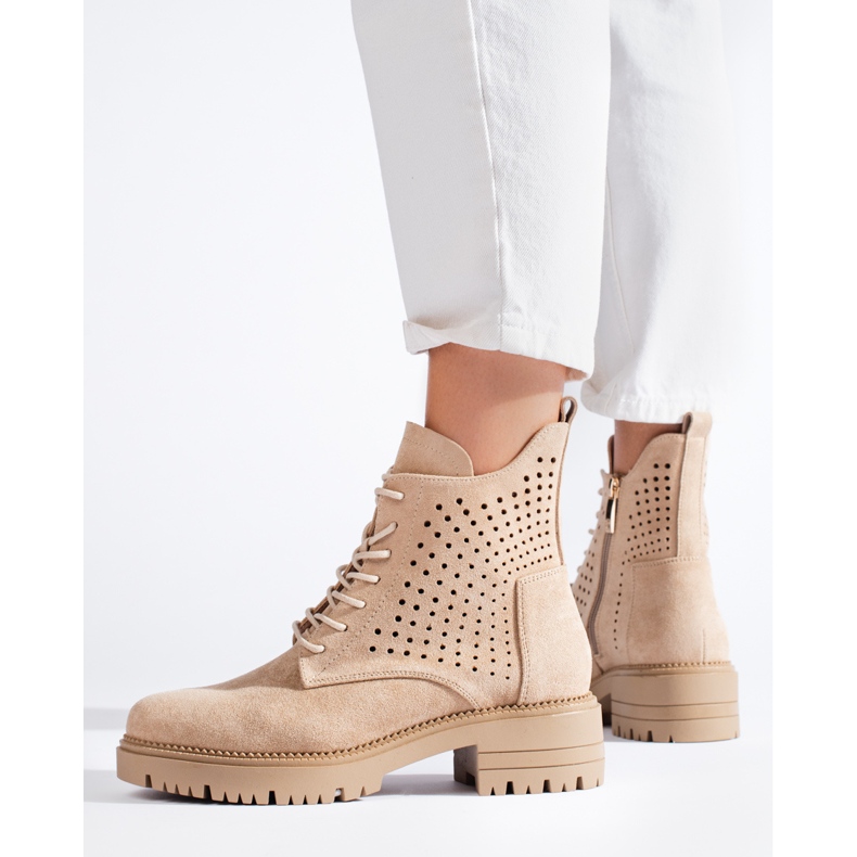 W. Potocki Durchbrochene Wildleder-Arbeiterstiefel Potocki beige 1