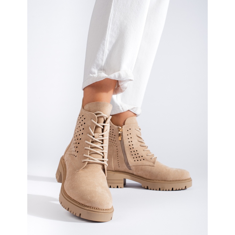 W. Potocki Durchbrochene Wildleder-Arbeiterstiefel Potocki beige 2