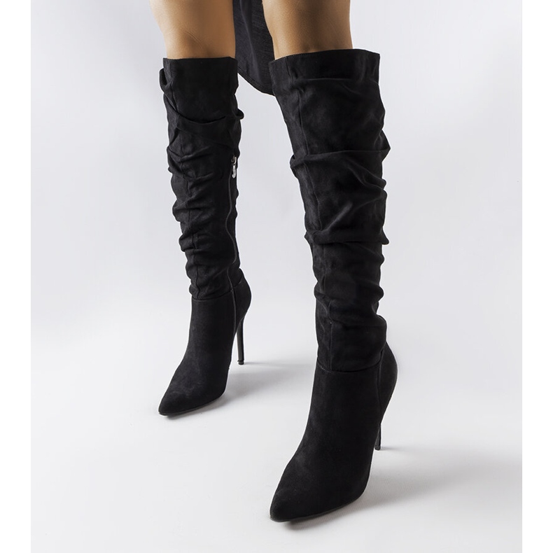 Schwarze High-Heel-Stiefel in Knitteroptik von Deli 1