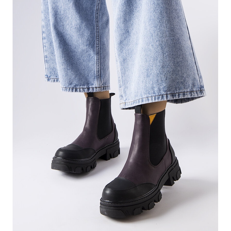 Schwarz-lila Slip-On-Stiefel von Sibyla 1