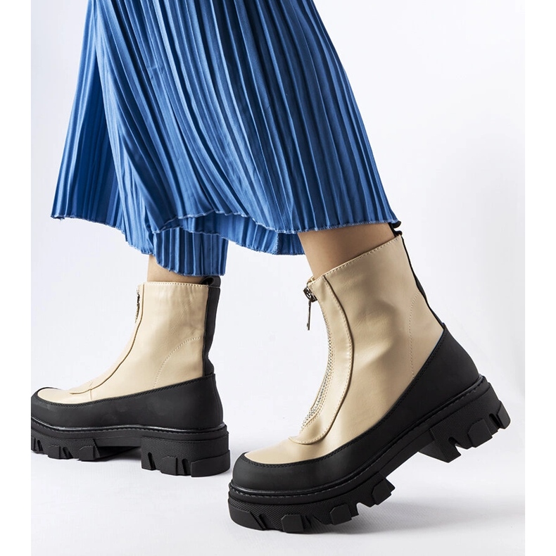 Beigefarbene klobige Stiefeletten von Morley 1