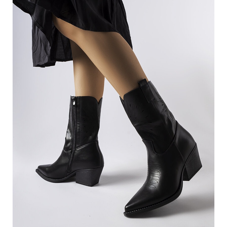 Schwarze Cowboystiefel mit verziertem Leopardi-Obermaterial 1