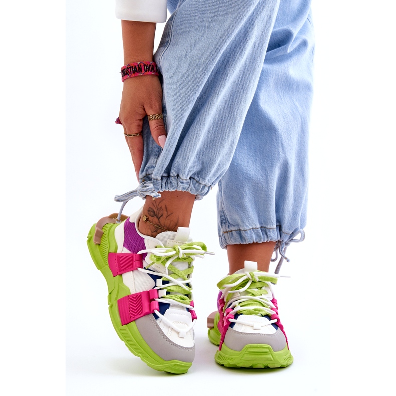 Seastar Modische Schnür-Sportschuhe für Damen, Grün-Pink mehrfarbig 4