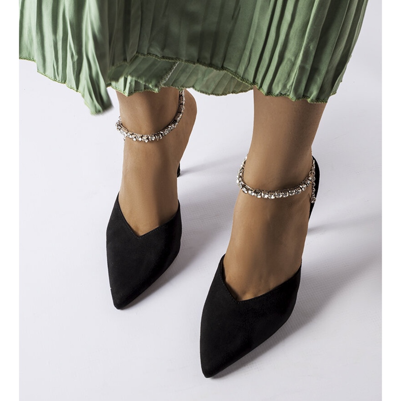 Claude schwarze Sandalen mit Strasssteinabsatz 1