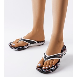 Schwarze Textil-Flip-Flops Feliksa mit Blumen 1