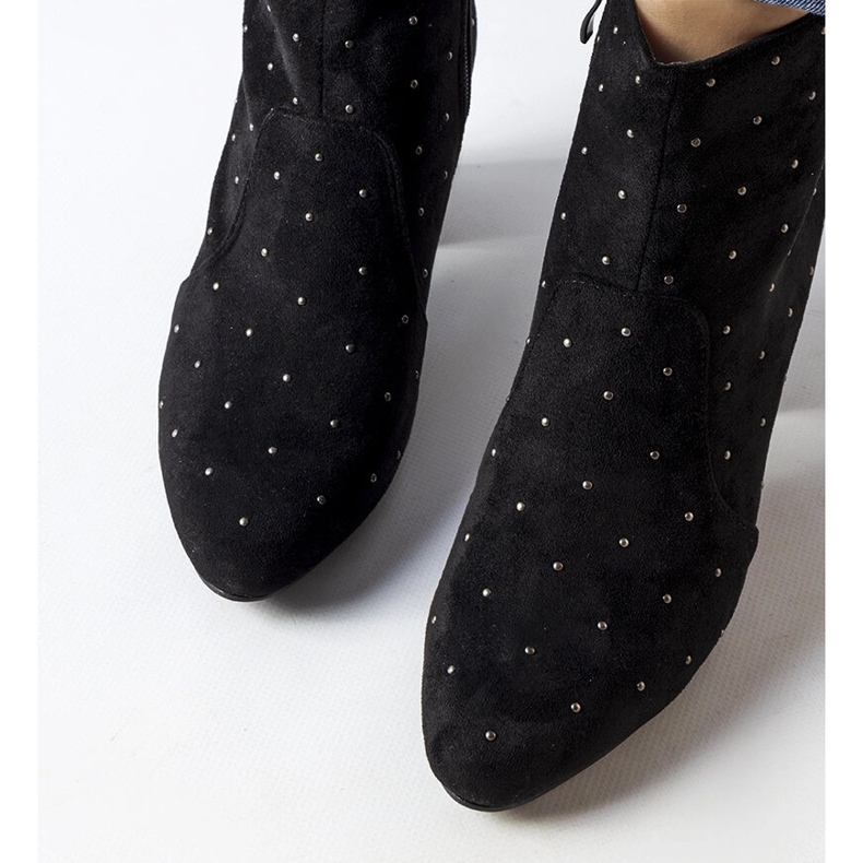 Suvi schwarze Wildlederstiefel mit Strasssteinen 2