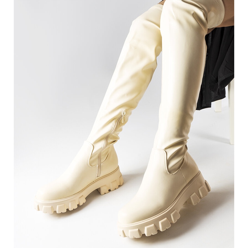 Beige Overknee-Stiefel aus Öko-Leder von Matthijs 1