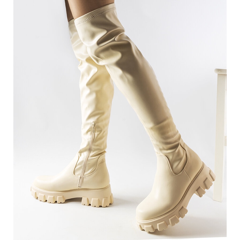 Beige Overknee-Stiefel aus Öko-Leder von Matthijs 2