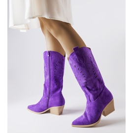Lila durchbrochene Cowboystiefel von Valdengo violett 1