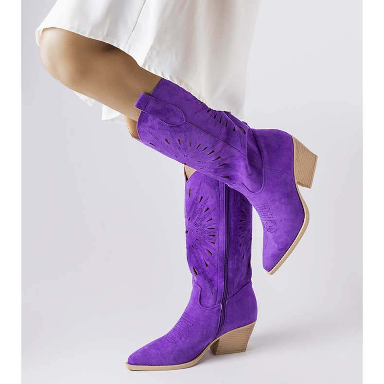 Lila durchbrochene Cowboystiefel von Valdengo violett 2