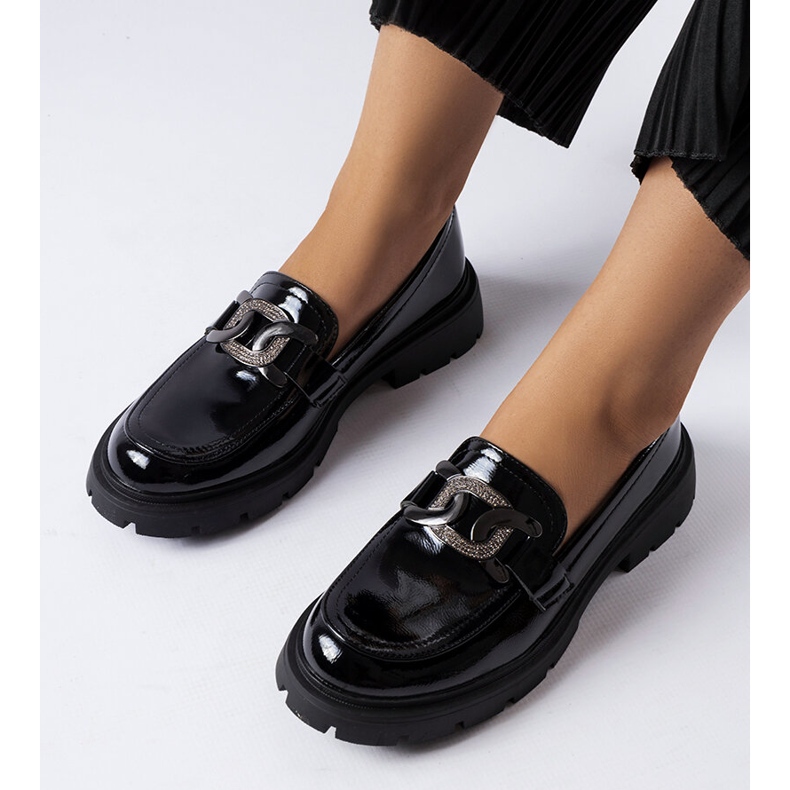Inna Schwarze Lack-Loafer mit Strasssteinen von Pineda 1