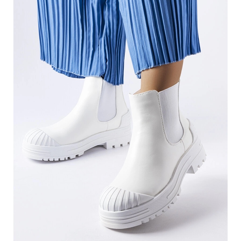 Inna Weiße Arbeiterstiefel mit Gummieinsätzen von Lange 1