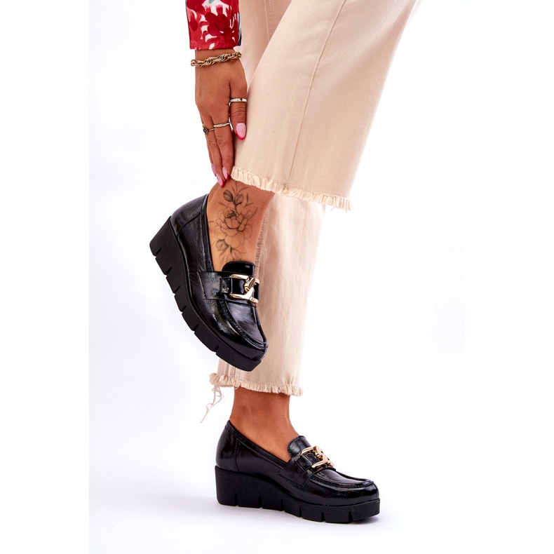 Lemar Mokassins aus Lackleder mit Verzierung am Keilabsatz, schwarz 2