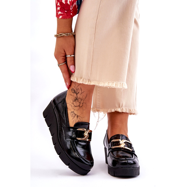 Lemar Mokassins aus Lackleder mit Verzierung am Keilabsatz, schwarz 1