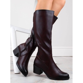 M. DASZYŃSKI Damenstiefel mit hohen Absätzen und elastischen Bändern, warm, burgunderrot M.Daszyński SA128-36 1