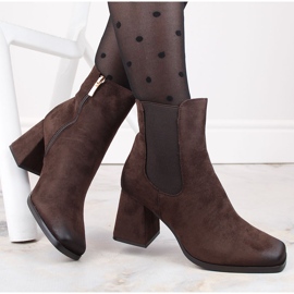 Damen-Stiefeletten aus Wildleder mit dekorativem Absatz, braun, Potocki SZ12183 1