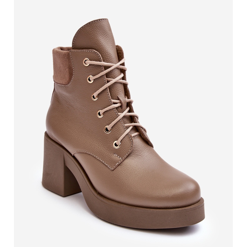 Damen-Lederstiefeletten mit hohem Absatz, dunkelbeige Lemar Leocera 1