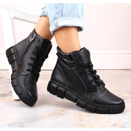 Bequeme, isolierte schwarze Damenstiefel aus Leder Helios 562S 1