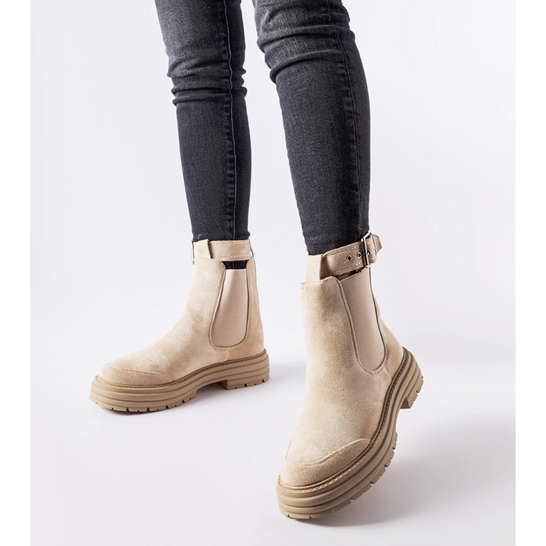 Beige Stiefeletten mit Zierschließe von Abela 1