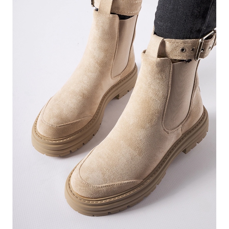 Beige Stiefeletten mit Zierschließe von Abela 2