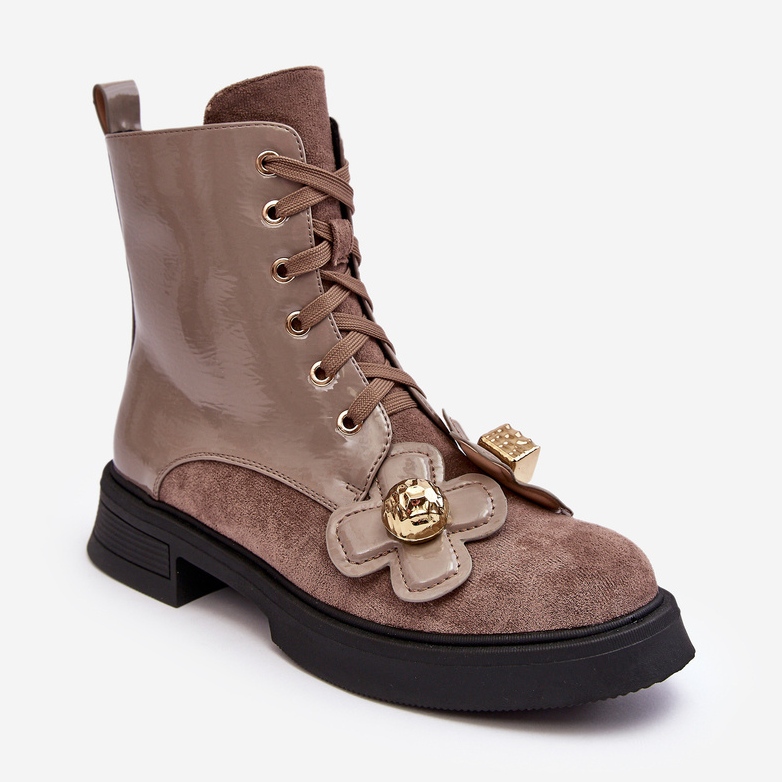 S.Barski Modische Damen-Stiefeletten mit Reißverschluss und Verzierungen D&amp;A MR870-76 Grau-Braun beige 1