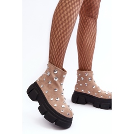 S.Barski Isolierte Wildlederstiefel mit Kristallen D&amp;A MR870-83 Beige 1