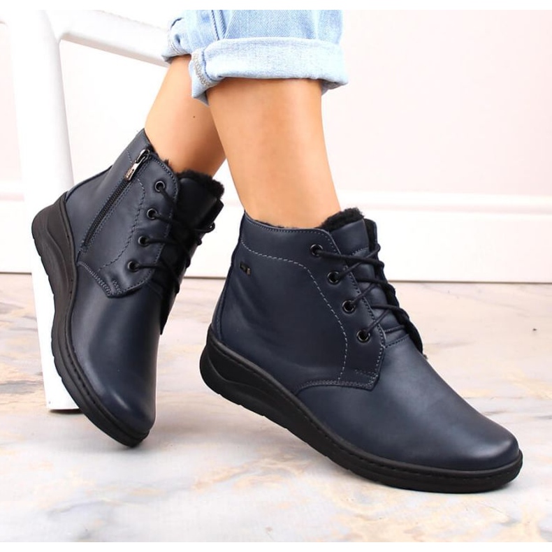 Helios W H584C isolierte Lederstiefel mit Schnürsenkeln und Reißverschluss, Marineblau 1