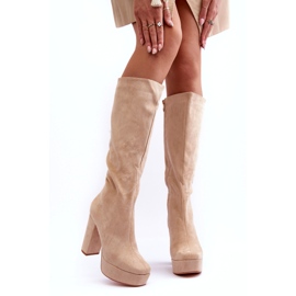 Overknee-Stiefel mit Absatz und Plateau Beige Baldrema 3
