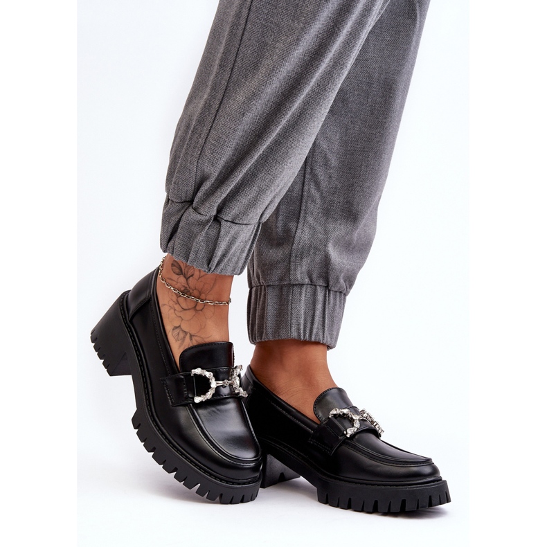 Damen-Lederschuhe mit massiven High Heels, Schwarz Lemmitty 2