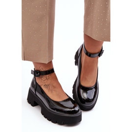 WS1 Damen-Lacklederschuhe mit niedrigem Absatz und Schnalle, Schwarz von Owena 1