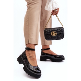 WS1 Damen-Lacklederschuhe mit niedrigem Absatz und Schnalle, Schwarz von Owena 2