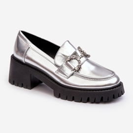 Damen-Lederschuhe mit klobigen High Heels, Silber Lemmitty 1