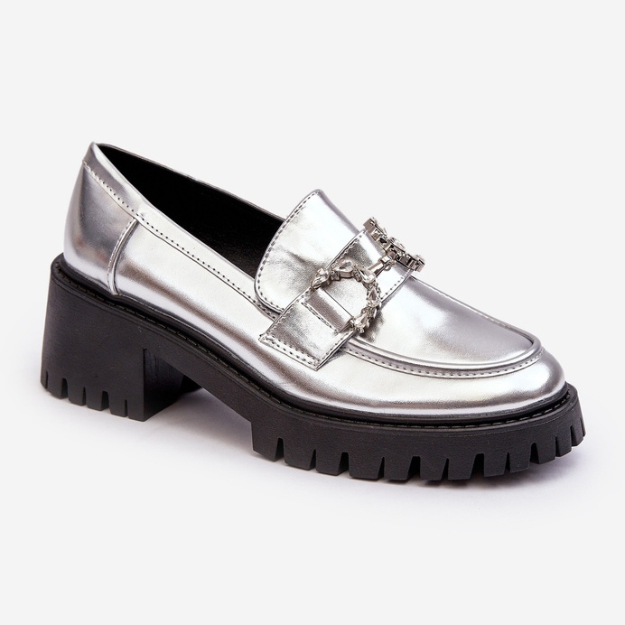 Damen-Lederschuhe mit klobigen High Heels, Silber Lemmitty 1
