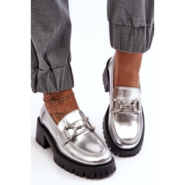 Damen-Lederschuhe mit klobigen High Heels, Silber Lemmitty silber- 3