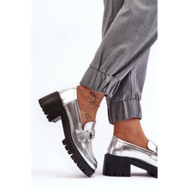 Damen-Lederschuhe mit klobigen High Heels, Silber Lemmitty silber- 7