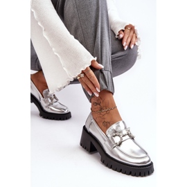 Damen-Lederschuhe mit klobigen High Heels, Silber Lemmitty silber- 8