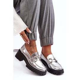 Damen-Lederschuhe mit klobigen High Heels, Silber Lemmitty silber- 9
