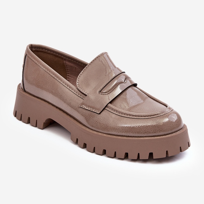 Lack-Loafer, flache Schuhe, Beige, Jannah 1