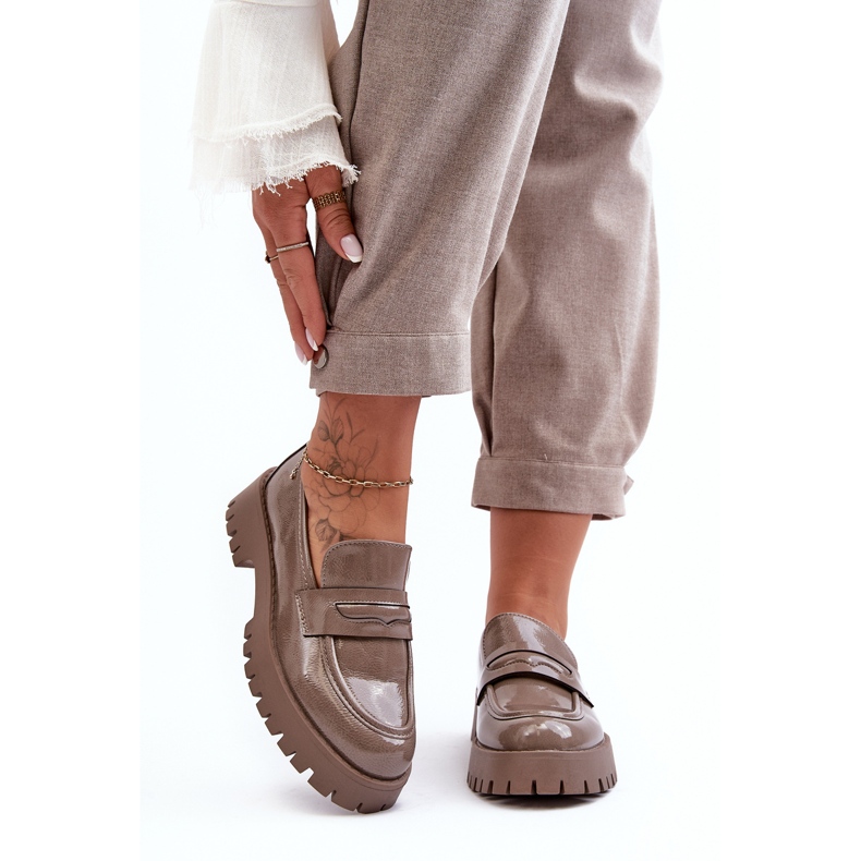 Lack-Loafer, flache Schuhe, Beige, Jannah 2