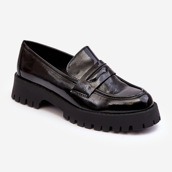 WD1 Lack-Loafer-Schuhe mit flachem Absatz, Black Jannah schwarz 1
