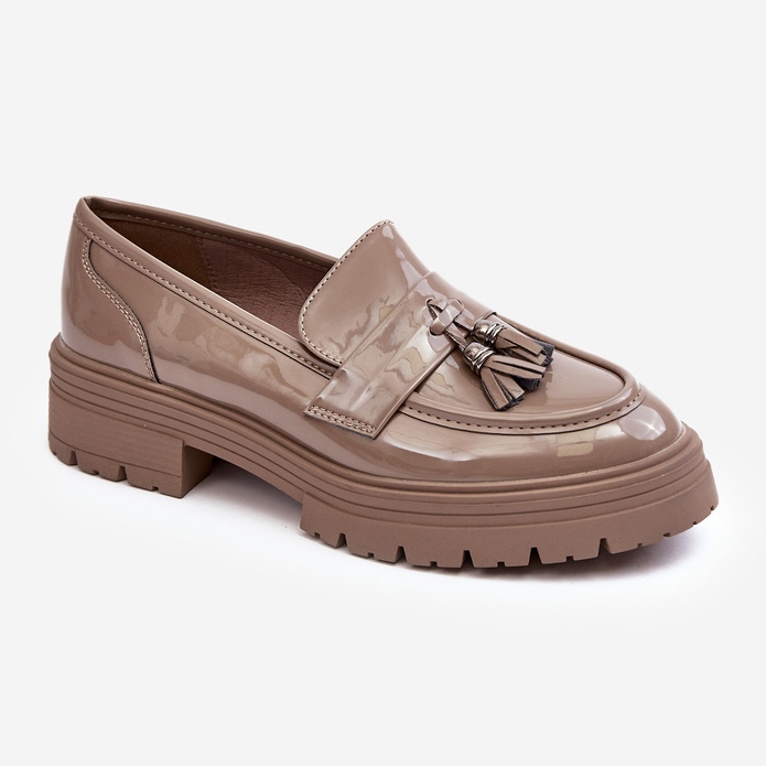 Loafer aus Lackleder mit Fransen, dunkelbeiges Velenase 1