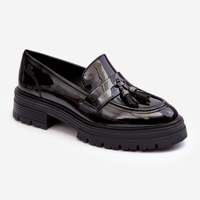 WD1 Lackleder-Loafer mit Fransen, schwarzes Velenase 1